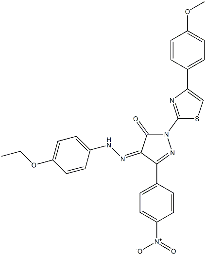 1-[4-(4-methoxyphenyl)-1,3-thiazol-2-yl]-3-(4-nitrophenyl)-1H-pyrazole-4,5-dione 4-[N-(4-ethoxyphenyl)hydrazone] Struktur