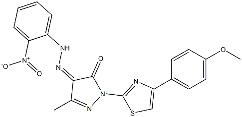 1-[4-(4-methoxyphenyl)-1,3-thiazol-2-yl]-3-methyl-1H-pyrazole-4,5-dione 4-[N-(2-nitrophenyl)hydrazone] Structure
