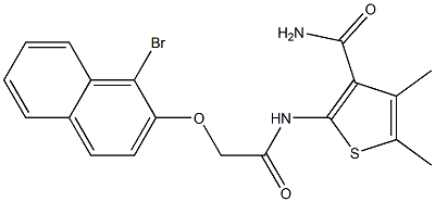 2-({2-[(1-bromo-2-naphthyl)oxy]acetyl}amino)-4,5-dimethyl-3-thiophenecarboxamide Struktur