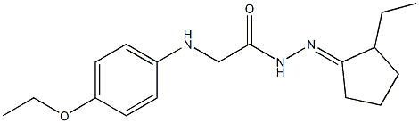 2-(4-ethoxyanilino)-N'-(2-ethylcyclopentylidene)acetohydrazide 化学構造式