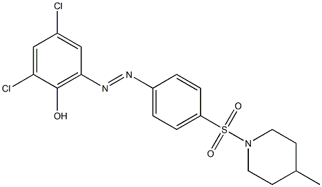 2,4-dichloro-6-((E)-2-{4-[(4-methyl-1-piperidinyl)sulfonyl]phenyl}diazenyl)phenol,,结构式