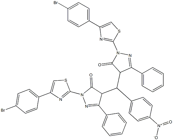 2-[4-(4-bromophenyl)-1,3-thiazol-2-yl]-4-[{1-[4-(4-bromophenyl)-1,3-thiazol-2-yl]-5-oxo-3-phenyl-4,5-dihydro-1H-pyrazol-4-yl}(4-nitrophenyl)methyl]-5-phenyl-2,4-dihydro-3H-pyrazol-3-one Structure