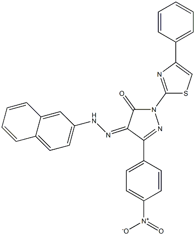 3-(4-nitrophenyl)-1-(4-phenyl-1,3-thiazol-2-yl)-1H-pyrazole-4,5-dione 4-[N-(2-naphthyl)hydrazone] Structure