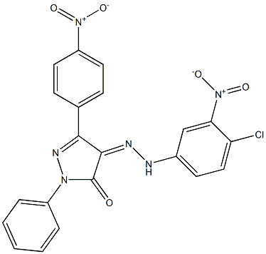 3-(4-nitrophenyl)-1-phenyl-1H-pyrazole-4,5-dione 4-[N-(4-chloro-3-nitrophenyl)hydrazone] 化学構造式