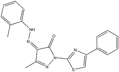 3-methyl-1-(4-phenyl-1,3-thiazol-2-yl)-1H-pyrazole-4,5-dione 4-[N-(2-methylphenyl)hydrazone] Struktur