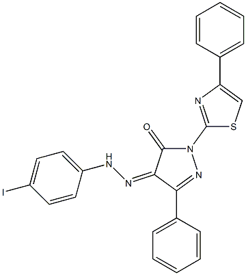 3-phenyl-1-(4-phenyl-1,3-thiazol-2-yl)-1H-pyrazole-4,5-dione 4-[N-(4-iodophenyl)hydrazone] Struktur