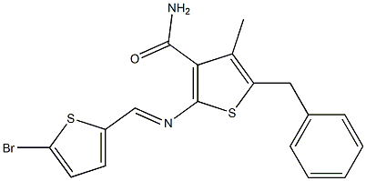 5-benzyl-2-{[(E)-(5-bromo-2-thienyl)methylidene]amino}-4-methyl-3-thiophenecarboxamide Structure