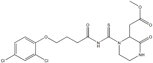methyl 2-[1-({[4-(2,4-dichlorophenoxy)butanoyl]amino}carbothioyl)-3-oxo-2-piperazinyl]acetate Structure
