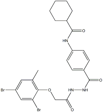 N-[4-({2-[2-(2,4-dibromo-6-methylphenoxy)acetyl]hydrazino}carbonyl)phenyl]cyclohexanecarboxamide 化学構造式