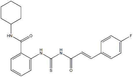N-cyclohexyl-2-[({[(E)-3-(4-fluorophenyl)-2-propenoyl]amino}carbothioyl)amino]benzamide Struktur