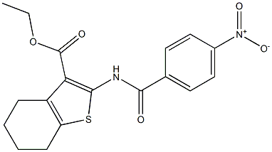 ethyl 2-[(4-nitrobenzoyl)amino]-4,5,6,7-tetrahydro-1-benzothiophene-3-carboxylate,,结构式