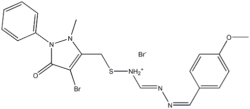 {[(4-bromo-2-methyl-5-oxo-1-phenyl-2,5-dihydro-1H-pyrazol-3-yl)methyl]sulfanyl}{(E)-2-[(Z)-(4-methoxyphenyl)methylidene]hydrazono}methanaminium bromide 结构式