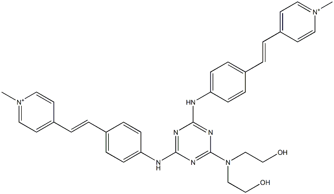 1,1'-Dimethyl[4,4'-[6-[bis(2-hydroxyethyl)amino]-1,3,5-triazine-2,4-diyl]bis[imino(1,4-phenylene)vinylene]dipyridinium],,结构式