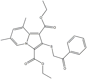 2-(2-Phenyl-2-oxoethylthio)-6,8-dimethylindolizine-1,3-dicarboxylic acid diethyl ester Struktur