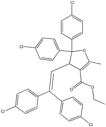4,5-Dihydro-2-methyl-5,5-bis(4-chlorophenyl)-4-[2,2-bis(4-chlorophenyl)ethenyl]furan-3-carboxylic acid ethyl ester,,结构式