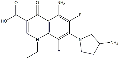 5-アミノ-1-エチル-6,8-ジフルオロ-1,4-ジヒドロ-4-オキソ-7-(3-アミノ-1-ピロリジニル)キノリン-3-カルボン酸 化学構造式
