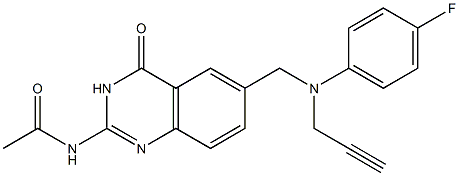 2-Acetylamino-6-[N-(4-fluorophenyl)-N-(2-propynyl)aminomethyl]quinazolin-4(3H)-one Structure