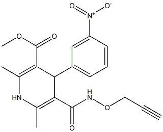 2,6-ジメチル-4-(3-ニトロフェニル)-5-[[[(2-プロピニル)オキシ]アミノ]カルボニル]-1,4-ジヒドロピリジン-3-カルボン酸メチル 化学構造式
