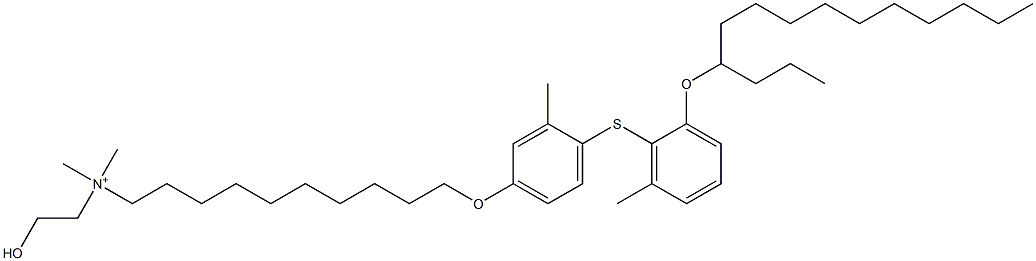 Dimethyl(2-hydroxyethyl)[10-[4-(4-tetradecyloxy-6-methylphenylthio)-3-methylphenoxy]decyl]aminium Struktur