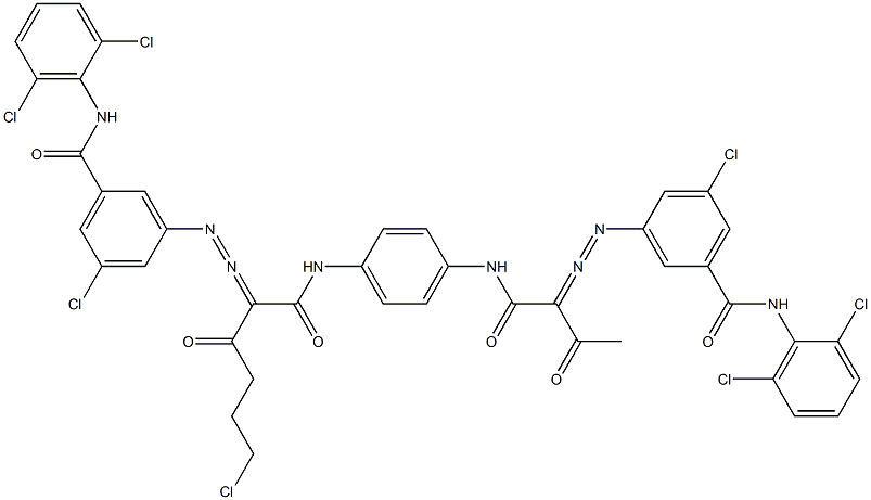 3,3'-[2-(2-クロロエチル)-1,4-フェニレンビス[イミノカルボニル(アセチルメチレン)アゾ]]ビス[N-(2,6-ジクロロフェニル)-5-クロロベンズアミド] 化学構造式