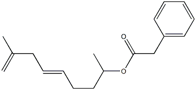 Phenylacetic acid 1,7-dimethyl-4,7-octadienyl ester Structure
