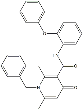 N-(2-フェノキシフェニル)-1-ベンジル-2,6-ジメチル-4-オキソ-1,4-ジヒドロ-3-ピリジンカルボアミド 化学構造式