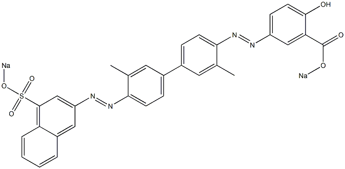 4-[[4-Hydroxy-3-(sodiooxycarbonyl)phenyl]azo]-4'-[[4-(sodiosulfo)-2-naphtyl]azo]-3,3'-dimethyl-1,1'-biphenyl Struktur