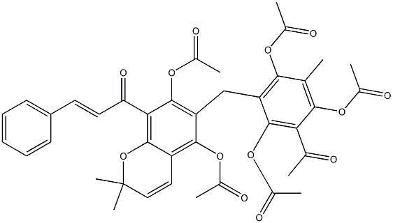 (E)-1-[6-[(3-Acetyl-2,4,6-triacetoxy-5-methylphenyl)methyl]-5,7-diacetoxy-2,2-dimethyl-2H-1-benzopyran-8-yl]-3-phenyl-2-propen-1-one Structure