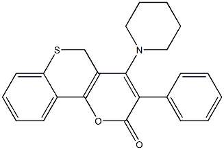 3-Phenyl-4-(piperidin-1-yl)-2H,5H-[1]benzothiopyrano[4,3-b]pyran-2-one Struktur