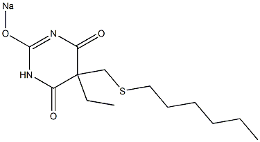 5-エチル-5-(ヘキシルチオメチル)-2-ソジオオキシ-4,6(1H,5H)-ピリミジンジオン 化学構造式