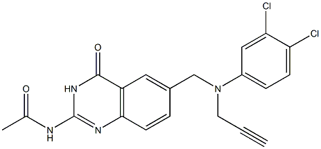 2-Acetylamino-6-[N-(3,4-dichlorophenyl)-N-(2-propynyl)aminomethyl]quinazolin-4(3H)-one Struktur