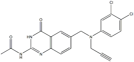 2-Acetylamino-6-[N-(3,4-dichlorophenyl)-N-(2-propynyl)aminomethyl]quinazolin-4(3H)-one Structure