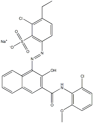 2-Chloro-3-ethyl-6-[[3-[[(2-chloro-6-methoxyphenyl)amino]carbonyl]-2-hydroxy-1-naphtyl]azo]benzenesulfonic acid sodium salt Struktur