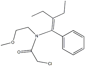 N-(1-フェニル-2-エチル-1-ブテニル)-N-(2-メトキシエチル)-2-クロロアセトアミド 化学構造式