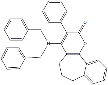 3-Phenyl-4-dibenzylamino-6,7-dihydrobenzo[6,7]cyclohepta[1,2-b]pyran-2(5H)-one Structure