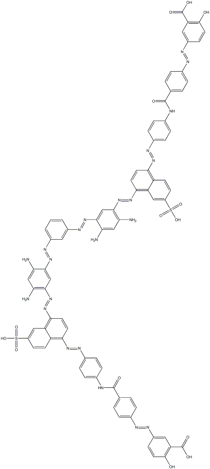 3,3'-[1,3-Phenylenebis[azo(4,6-diamino-3,1-phenylene)azo[6-sulfo-4,1-naphthalenediyl]azo-4,1-phenyleneiminocarbonyl-4,1-phenyleneazo]]bis[6-hydroxybenzoic acid] Structure