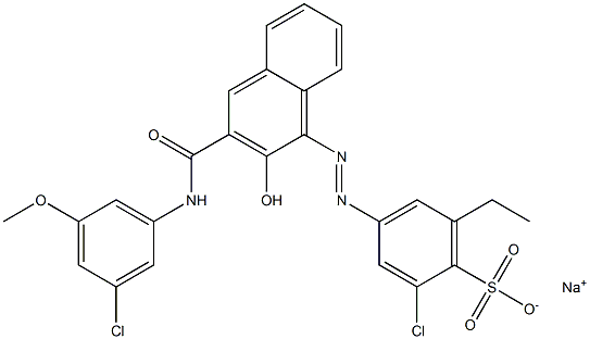 2-Chloro-6-ethyl-4-[[3-[[(3-chloro-5-methoxyphenyl)amino]carbonyl]-2-hydroxy-1-naphtyl]azo]benzenesulfonic acid sodium salt Struktur