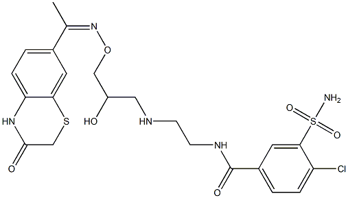 4-Chloro-3-sulfamoyl-N-[2-[[2-hydroxy-3-[[[1-[(3,4-dihydro-3-oxo-2H-1,4-benzothiazin)-7-yl]ethylidene]amino]oxy]propyl]amino]ethyl]benzamide Struktur