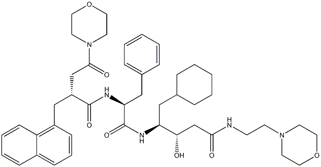 (3S,4S)-3-ヒドロキシ-5-シクロヘキシル-4-[[(2S)-3-フェニル-2-[[(2R)-2-[モルホリノカルボニルメチル]-3-(1-ナフタレニル)プロピオニル]アミノ]プロピオニル]アミノ]-N-(2-モルホリノエチル)バレルアミド 化学構造式
