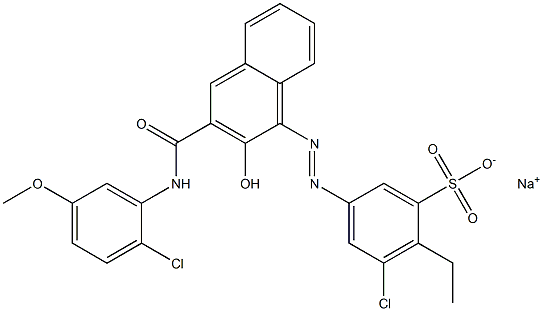3-クロロ-2-エチル-5-[[3-[[(2-クロロ-5-メトキシフェニル)アミノ]カルボニル]-2-ヒドロキシ-1-ナフチル]アゾ]ベンゼンスルホン酸ナトリウム 化学構造式