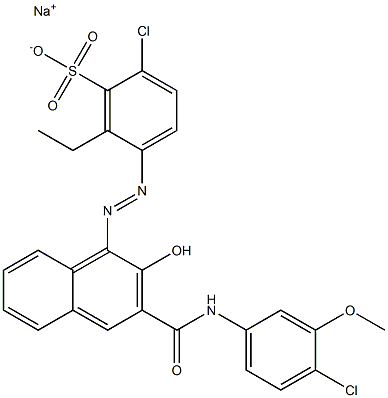 2-Chloro-6-ethyl-5-[[3-[[(4-chloro-3-methoxyphenyl)amino]carbonyl]-2-hydroxy-1-naphtyl]azo]benzenesulfonic acid sodium salt Struktur