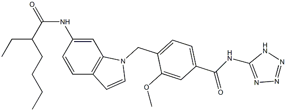 4-[6-(2-Ethylhexanoylamino)-1H-indol-1-ylmethyl]-3-methoxy-N-(1H-tetrazol-5-yl)benzamide,,结构式