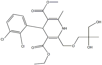 2-[(2,3-Dihydroxy-2-methylpropyloxy)methyl]-4-(2,3-dichlorophenyl)-1,4-dihydro-6-methylpyridine-3,5-dicarboxylic acid 3-ethyl 5-methyl ester Struktur