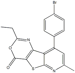2-エチル-7-メチル-9-(4-ブロモフェニル)-4H-ピリド[3',2':4,5]チエノ[3,2-d][1,3]オキサジン-4-オン 化学構造式