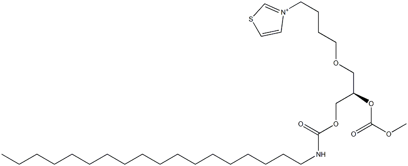 3-[4-[(R)-2-[(メトキシカルボニル)オキシ]-3-[[(オクタデシルアミノ)カルボニル]オキシ]プロポキシ]ブチル]チアゾール-3-イウム 化学構造式