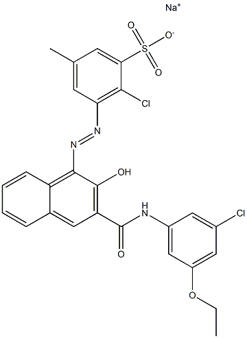 2-クロロ-5-メチル-3-[[3-[[(3-クロロ-5-エトキシフェニル)アミノ]カルボニル]-2-ヒドロキシ-1-ナフチル]アゾ]ベンゼンスルホン酸ナトリウム 化学構造式