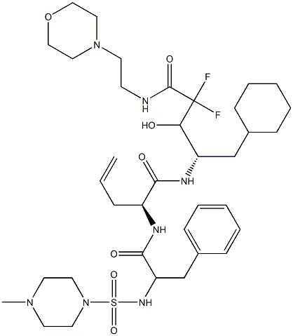 (4S)-4-[[(2S)-2-[2-(4-メチル-1-ピペラジニルスルホニル)アミノ-3-フェニルプロパノイルアミノ]-4-ペンテノイル]アミノ]-5-シクロヘキシル-2,2-ジフルオロ-3-ヒドロキシ-N-(2-モルホリノエチル)ペンタンアミド 化学構造式