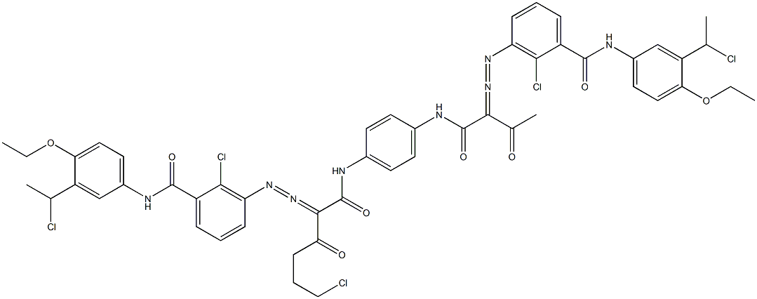 3,3'-[2-(2-Chloroethyl)-1,4-phenylenebis[iminocarbonyl(acetylmethylene)azo]]bis[N-[3-(1-chloroethyl)-4-ethoxyphenyl]-2-chlorobenzamide] Structure