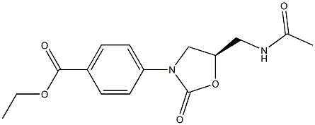 (5R)-5-アセチルアミノメチル-3-[4-エトキシカルボニルフェニル]オキサゾリジン-2-オン 化学構造式