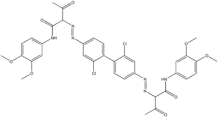 4,4'-ビス[[1-(3,4-ジメトキシフェニルアミノ)-1,3-ジオキソブタン-2-イル]アゾ]-2,2'-ジクロロ-1,1'-ビフェニル 化学構造式